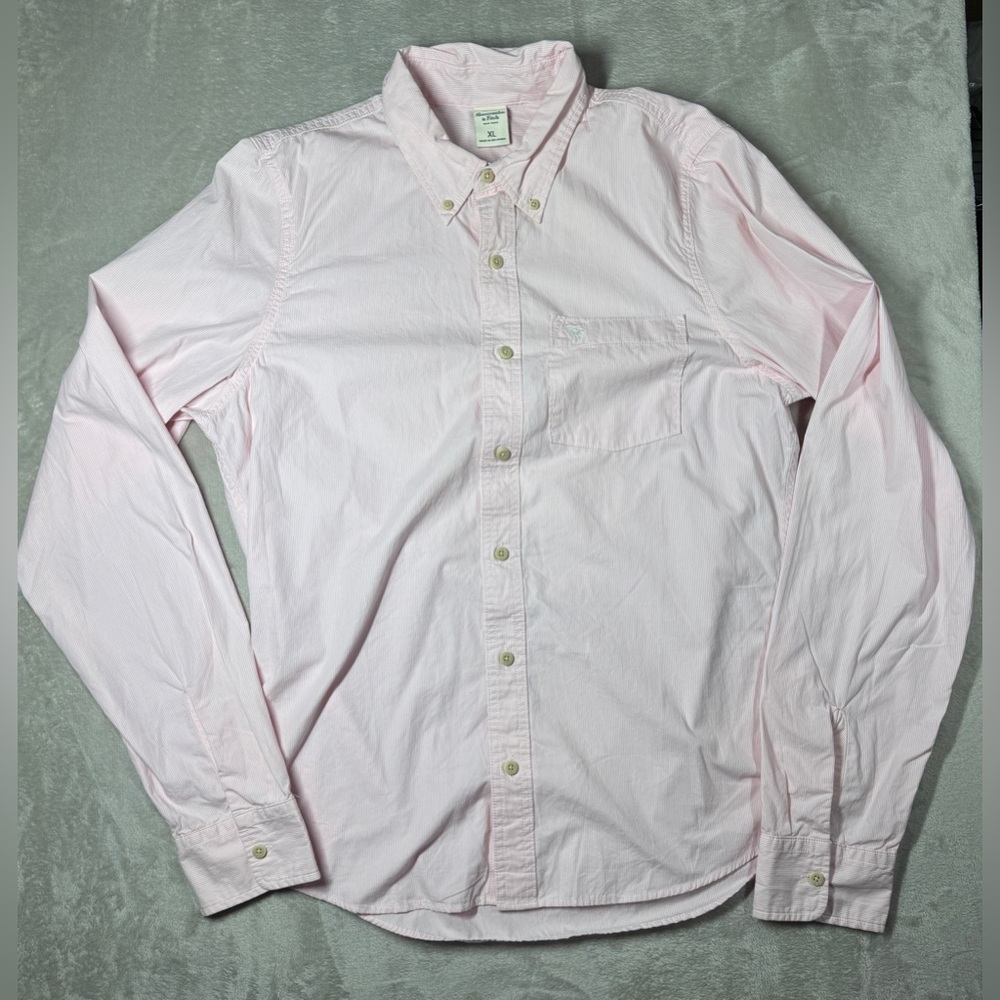 NWT Abercrombie & Fitch Men’s Cotton Pink White Striped Button Down Shirt XL